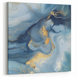 Fluid Abstract Wall Art – Sky Blue, Navy & Gold Marble-Inspired Canvas