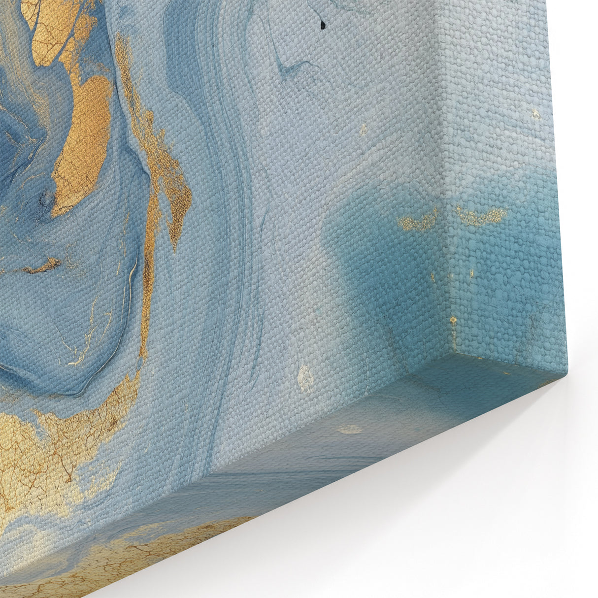 Fluid Abstract Wall Art – Sky Blue, Navy & Gold Marble-Inspired Canvas