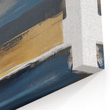 Modern Abstract Wall Art – Navy, Gold & Gray Horizontal Brushstrokes
