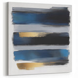 Geometric Abstract Wall Decor – Navy, Black, and Gold Stripes