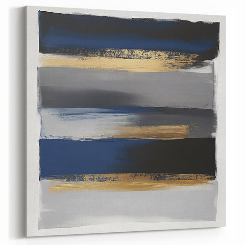 Contemporary Abstract Canvas – Blue, Gold, and Gray Balance