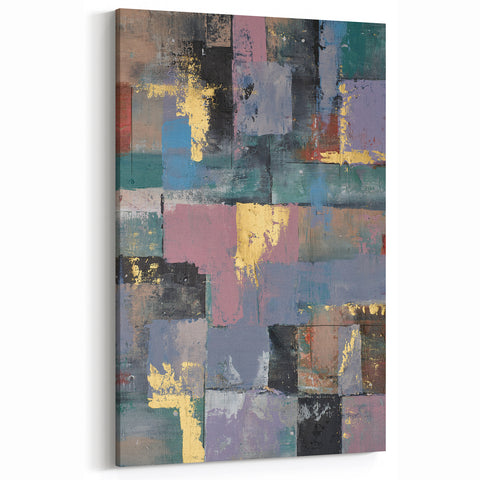 Faded Grid Luxe – Contemporary Abstract Art Piece with Gold Accents