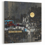 Midnight Cityscape Drama – Bold Abstract Wall Art with Gold Detail