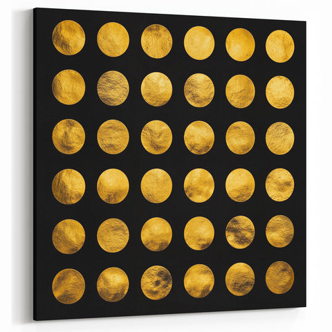 Geometric Abstract Wall Decor – Gold Circles on Black Canvas