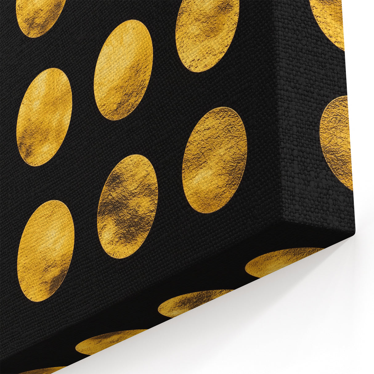Geometric Abstract Wall Decor – Gold Circles on Black Canvas