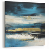 Fluid Abstract Wall Art – Teal, Gold, and Navy Horizontal Texture