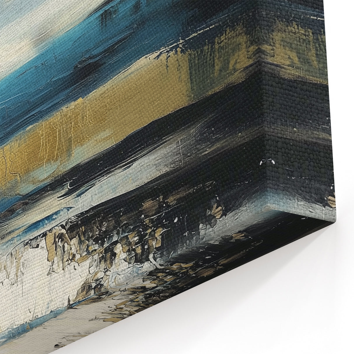 Fluid Abstract Wall Art – Teal, Gold, and Navy Horizontal Texture