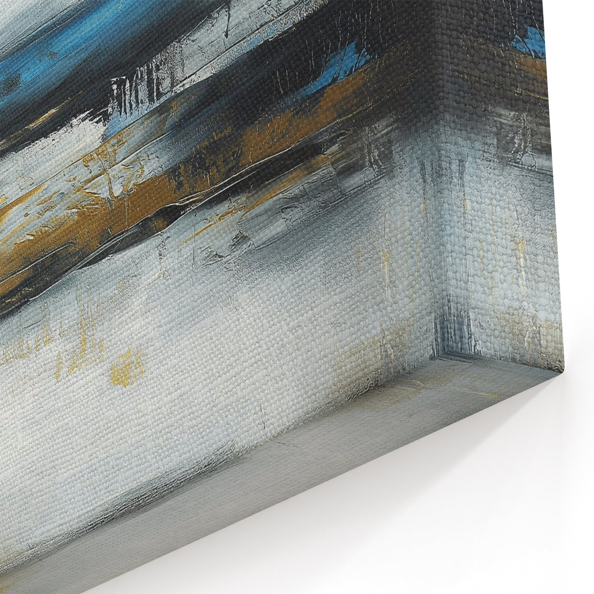 Abstract Fluid Canvas Art – Sky Blue, Gold, and Navy Expression