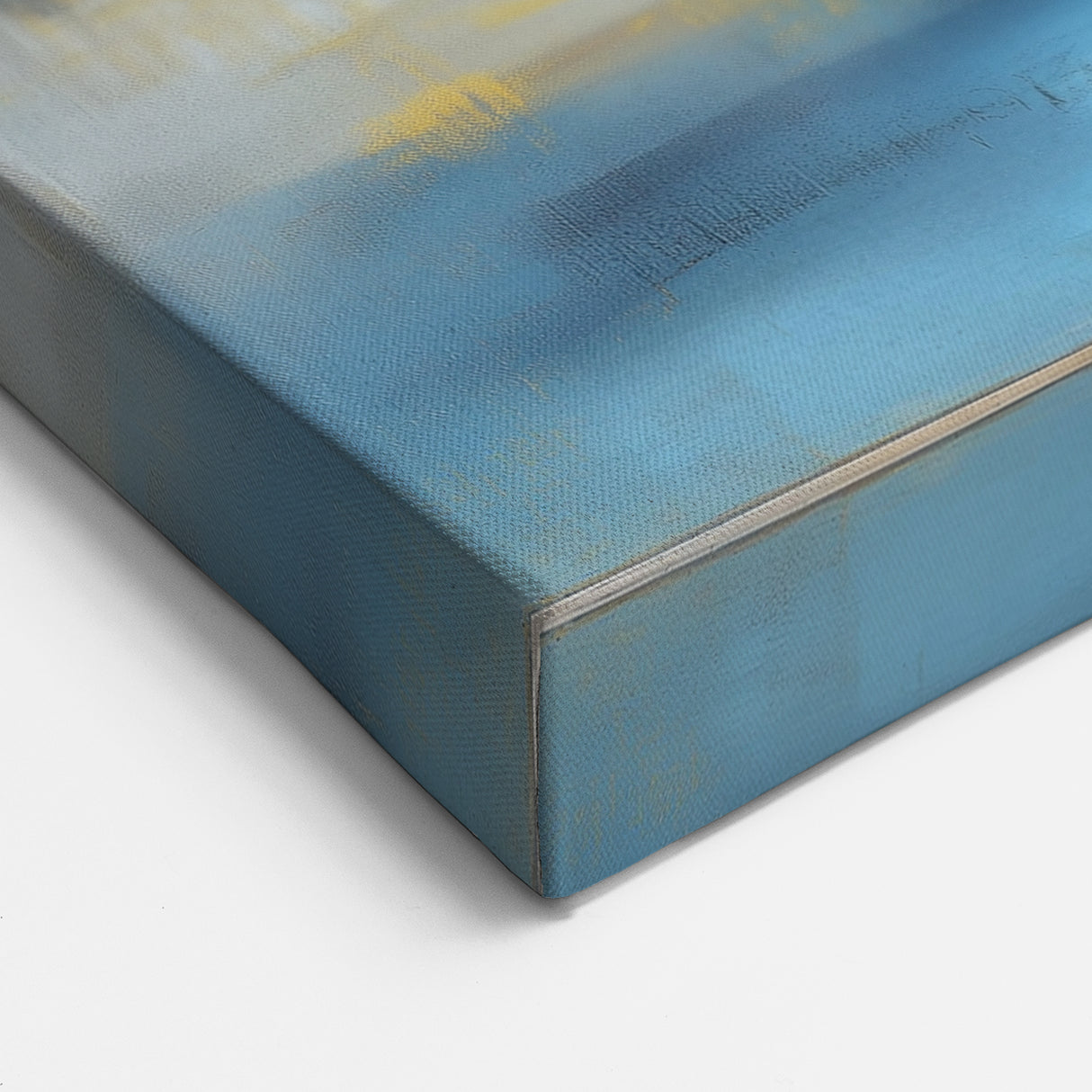 Abstract Fluid Canvas Art – Sky Blue, Gold, and Navy Expression