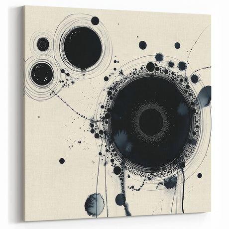 Minimalist Abstract Wall Art – Black Ink Orbital Circle Design