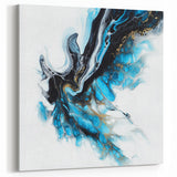 Abstract Fluid Canvas Art – Aqua, Gold, and Black Ocean Energy