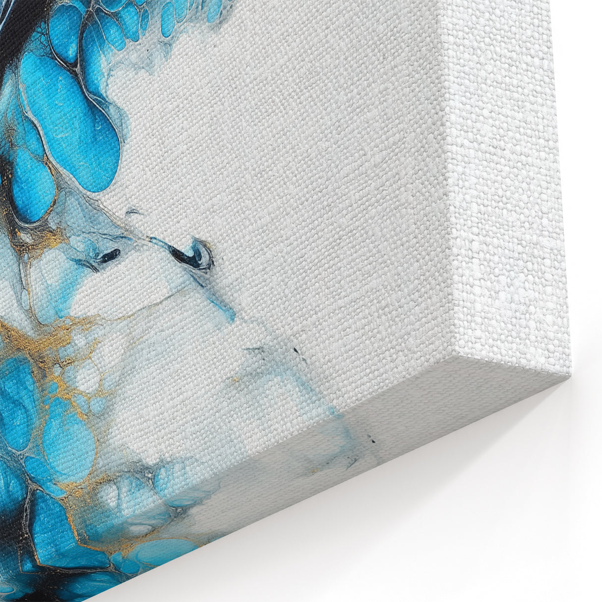 Abstract Fluid Canvas Art – Aqua, Gold, and Black Ocean Energy