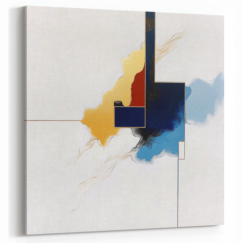 Modern Abstract Wall Art – Gold, Navy, and Light Blue Geometry