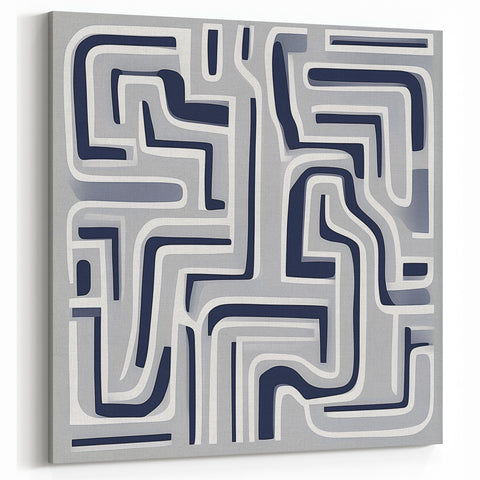 Modern Abstract Wall Art – Navy and White Labyrinth Lines