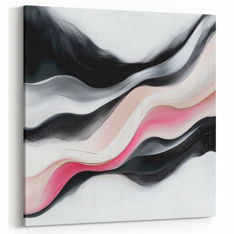 Minimalist Abstract Wall Art – Blush and Black Fluid Waves
