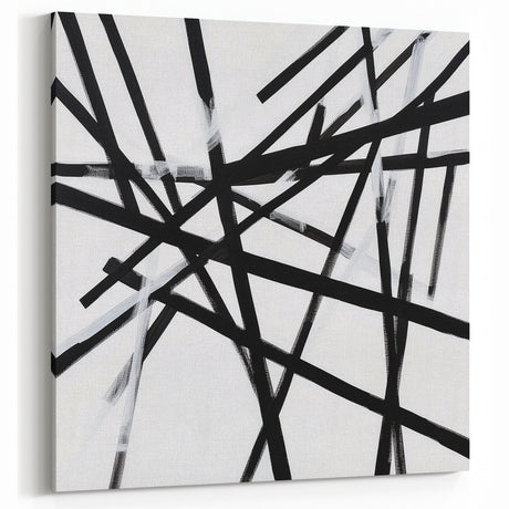 Geometric Abstract Wall Decor – Black & White Line Collision