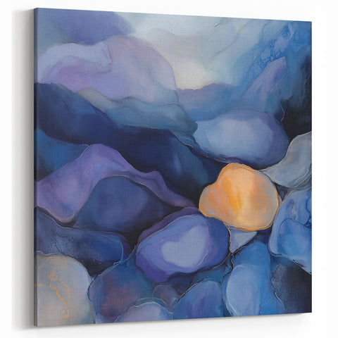 Colorful Abstract Wall Art – Dreamy Stones in Blue and Gold