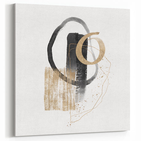 Geometric minimalist abstract wall art – black and gold modern print