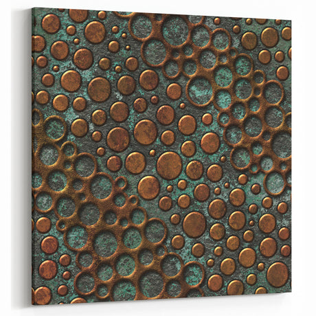 Textured Acrylic Wall Art – Industrial Circles in Bronze and Teal