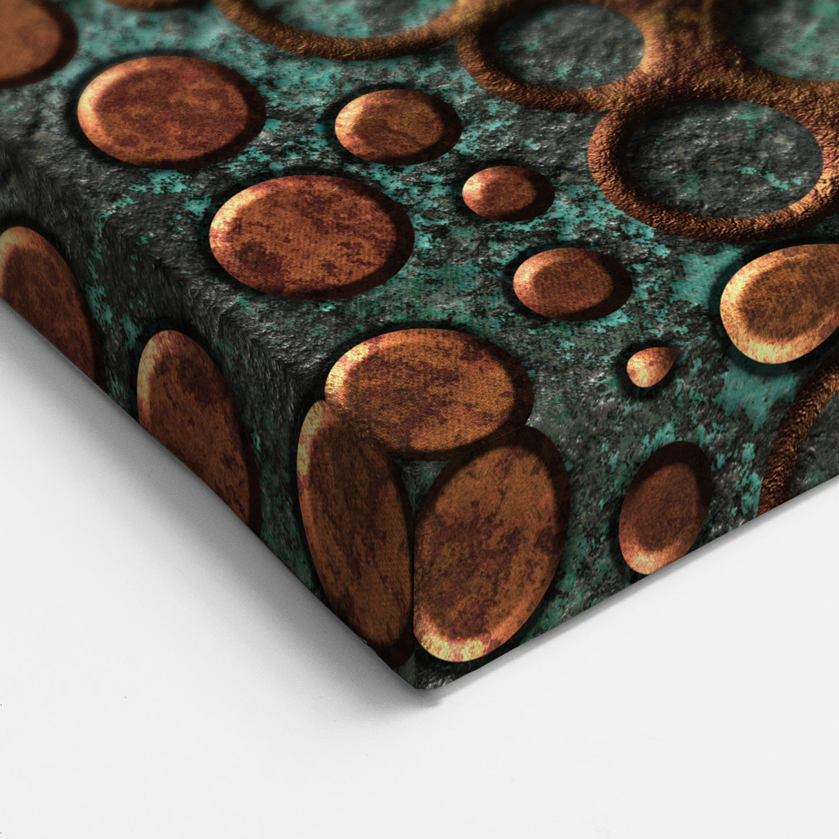 Textured Acrylic Wall Art – Industrial Circles in Bronze and Teal