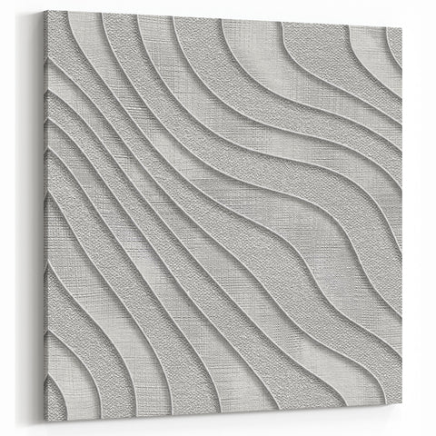 Contemporary Framed Abstract Art – Textured Wave Pattern in Silver