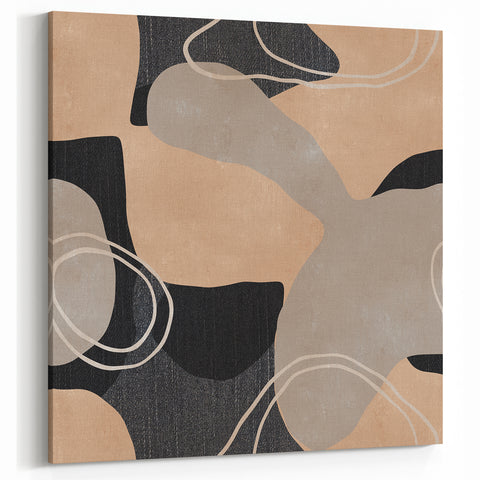 Earthen Harmony Abstracts – Beige and Black Modern Minimalist Wall Art