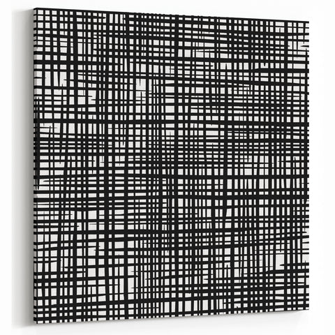 Geometric Abstract Canvas Artworks - Black Grid on White Texture