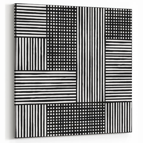 Modern Abstract Canvas Prints - Bold Black and White Line Blocks