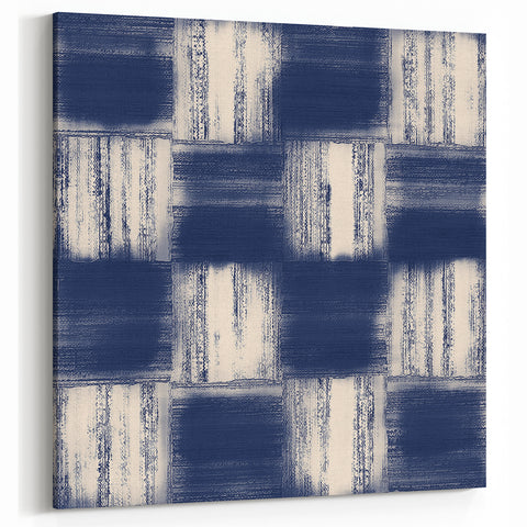 Earthen Harmony Abstracts – Navy Blue Grid Modern Abstract Wall Art