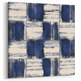 Structured Serenity – Navy Grid Pattern Canvas from Earthen Harmony