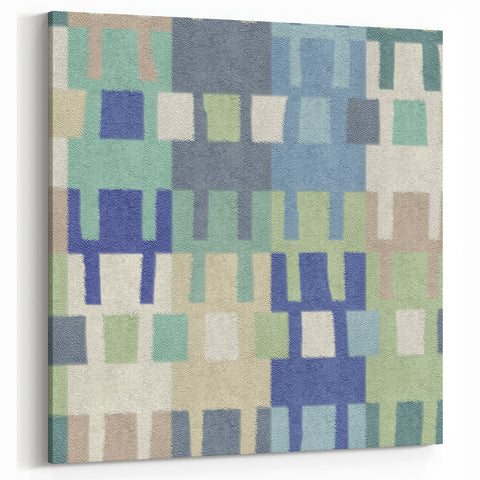 Modern Abstract Canvas Prints – Mint, Blue, and Beige Grid Art