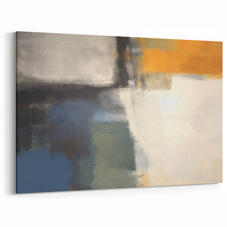 Contemporary Framed Abstract Art – Yellow, Gray, and Deep Blue Form