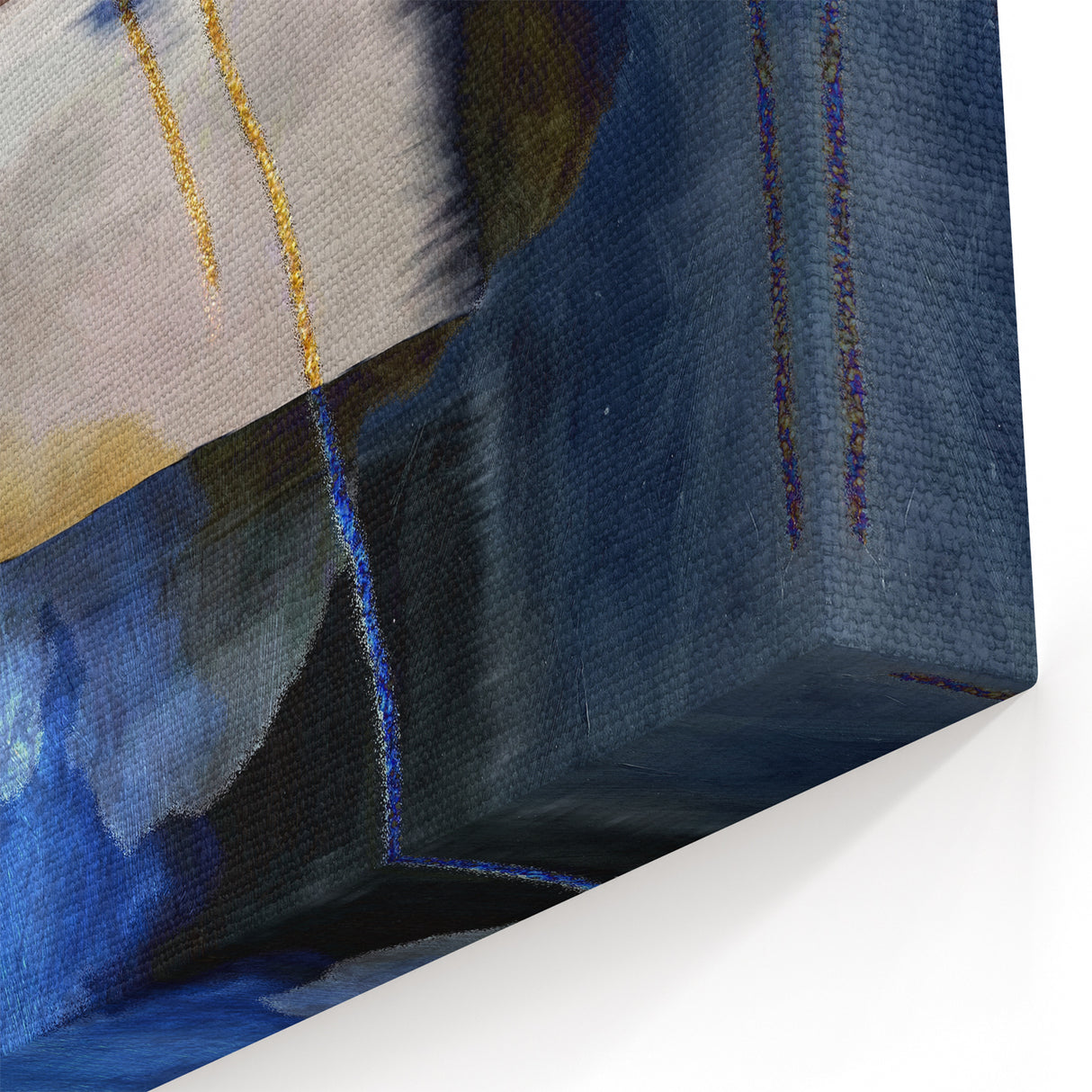 Geometric Abstract Canvas Art – Navy, Gold, and Cobalt Brush Forms