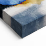 Geometric Abstract Canvas Art – Navy, Gold, and Cobalt Brush Forms