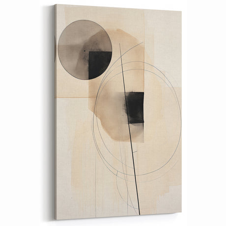 Minimalist Abstract Canvas Prints – Geometric Circles in Beige & Black