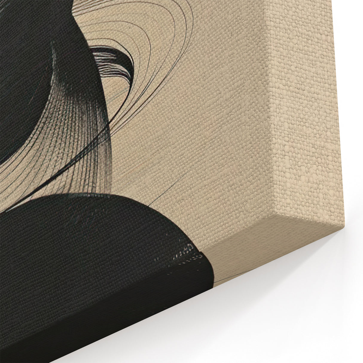 Geometric Minimalist Abstract Wall Art – Black Swirl on Beige Print