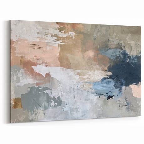 Abstract Earth Tone Art – Modern Oil Painting with Blue and Beige
