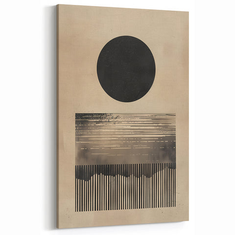 Abstract Wall Art – Beige and Black Minimalist Cosmic Geometry Print