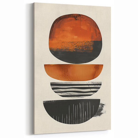 Neutral Abstract Prints – Stacked Burnt Orange and Black Shapes Art
