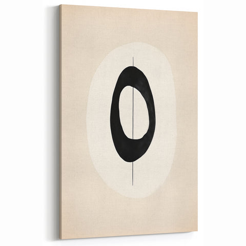 Minimalist Wall Decor – Black Oval and Line Art on Cream Canvas Print