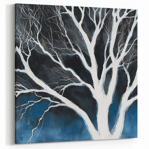 Modern Abstract Wall Art – Minimalist Tree in Blue and Gray Tones