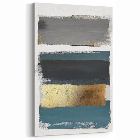 Minimalist Wall Decor – Teal, Gold & Gray Textured Abstract Brush Art