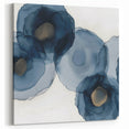 Abstract Wall Art – Navy and Gold Floral Ink Wash with Modern Flow