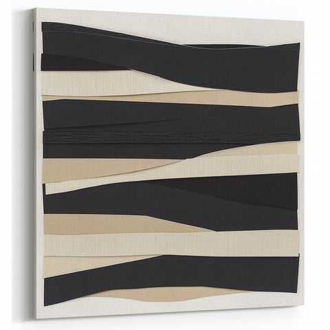 Contemporary Abstract Canvas – Neutral Black, Beige & Ivory Layers