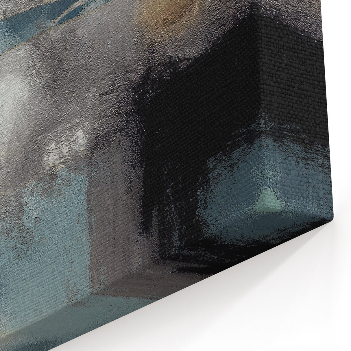 Whispers of Fog – Teal and Gray Abstract Wall Art with Gold Hues