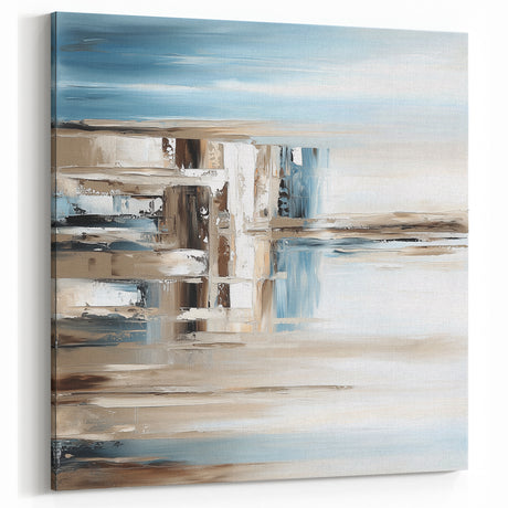 Earth Tone Art – Coastal Abstract Canvas in Blue, Beige & White