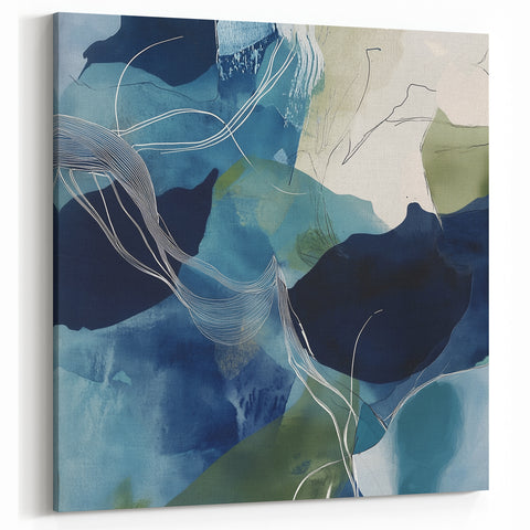 Geometric Abstract Wall Decor – Oceanic Blue Contemporary Canvas