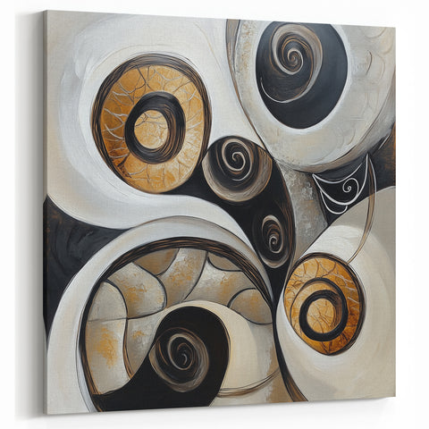 Minimalist Abstract Wall Art – Spiral Gold and Black Canvas Design