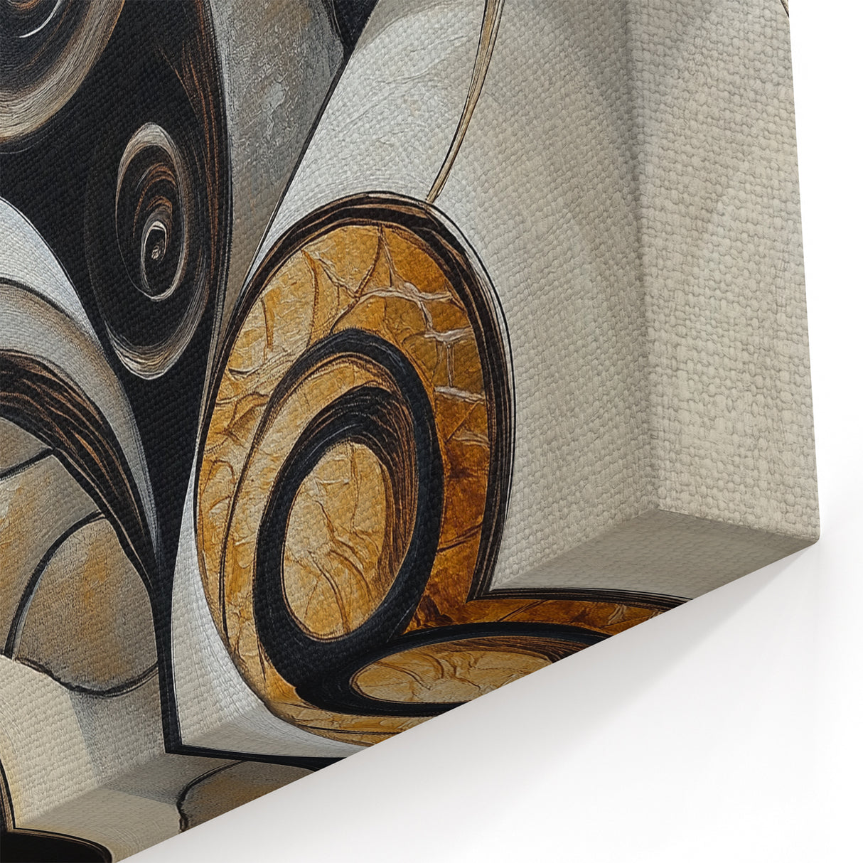 Minimalist Abstract Wall Art – Spiral Gold and Black Canvas Design