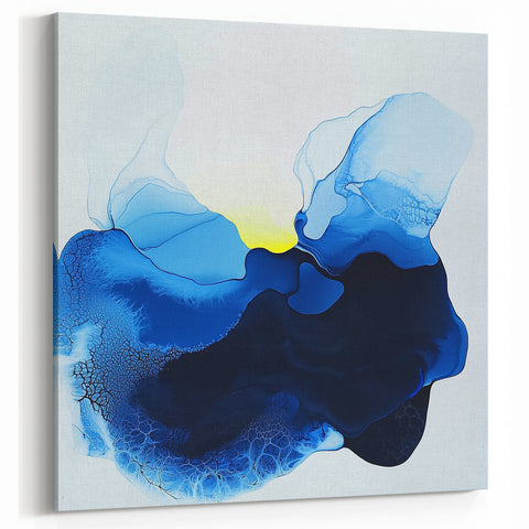Colorful Abstract Wall Art – Ocean Blue and Yellow Fluid Canvas